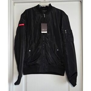 Fossa Apparel Mens Bomber Jacket Black Superhero Graphic Patch‎ Size M